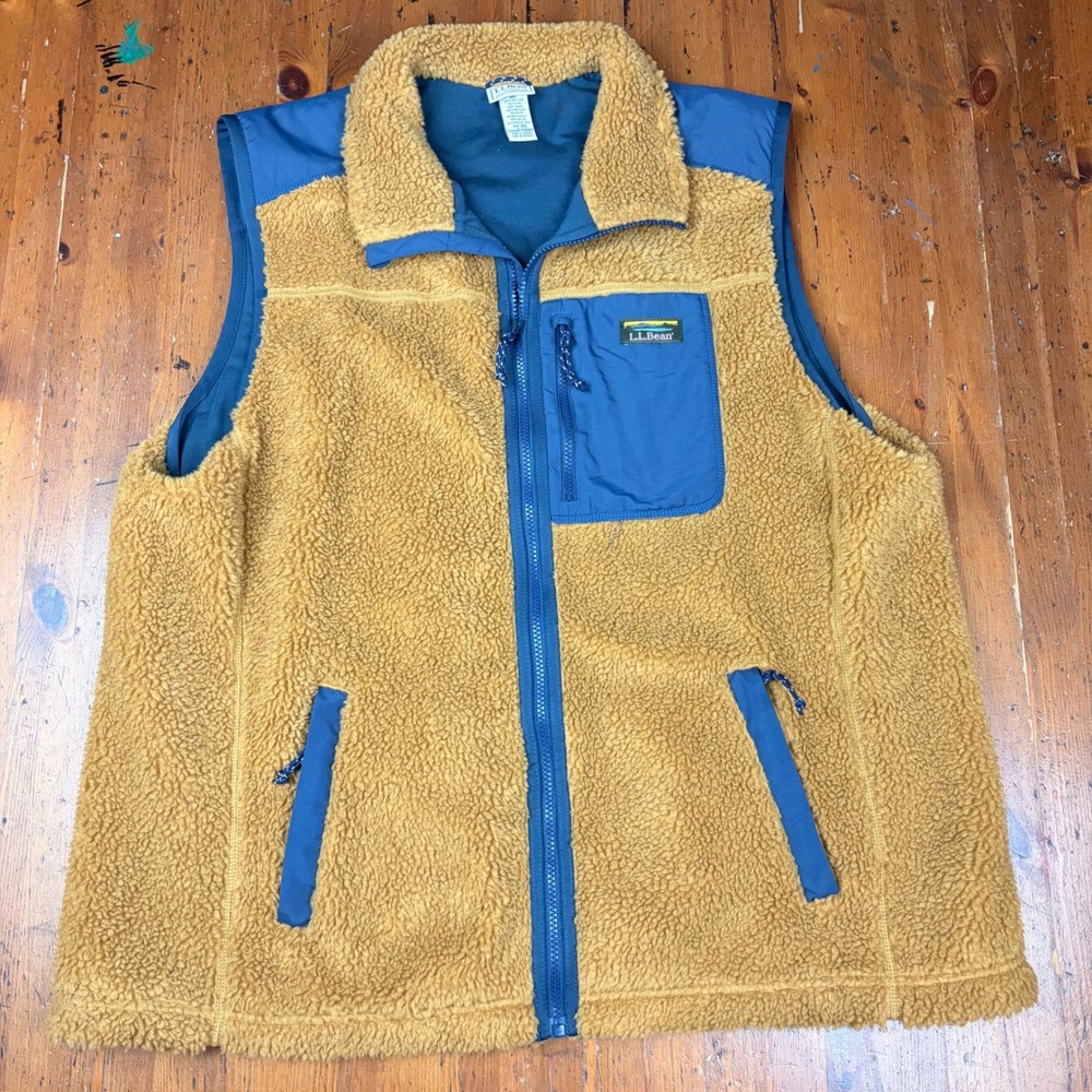 LL Bean Mountain Pile Fleece Vest Mens XXL Saddle Blue Sherpa Full Zip 519060